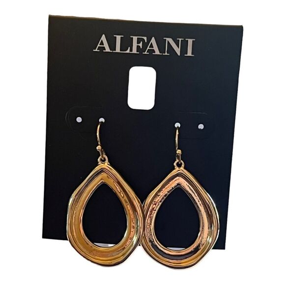 Alfani Gold Tone Sculptural Open Drop Gold Earrings New - Picture 3 of 4
